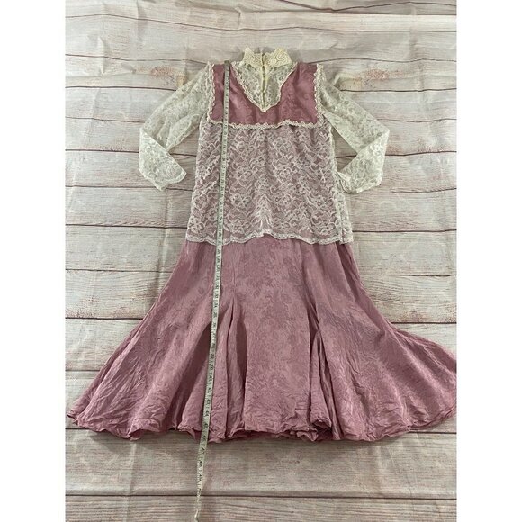 Vintage Jessica McClintock Women's Pink Prairie Dress With Lace Details Silk - 8 - Picture 5 of 12